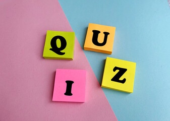 Quiz time message on a pink and blue background 