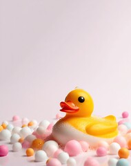 rubber duck, newborn accessories , baby shower, baby shirt, towel, bath with generative ai