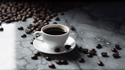 Obraz na płótnie Canvas Coffee cup placed on coffee beans, generative, AI tools