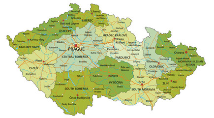 Highly detailed editable political map with separated layers. Czech Republic.