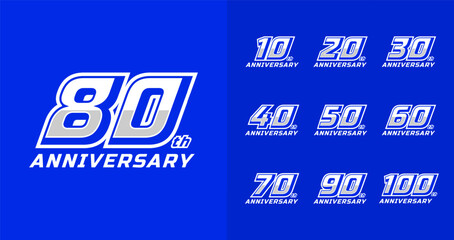 Set of sport anniversary logo concept. 10, 20, 30, 40, 50, 60, 70, 80, 90, 100, number symbol collections with bold and italic style