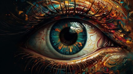A detailed depiction of an eye with mesmerizing color. AI generated