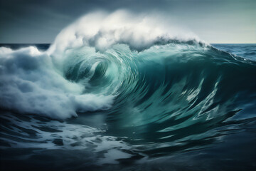 Huge hyper-realistic ocean wave. AI generated