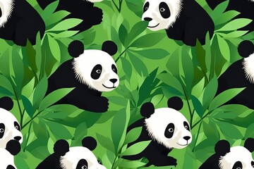 Naklejka premium cute panda face seamless pattern, vector Panda print skin in editable seamless pattern, Bright colour, 8k , ultra realistic, giant panda eating bamboo, Generative AI
