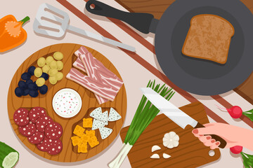 Food and cooking banner. Chefs at work in the kitchen