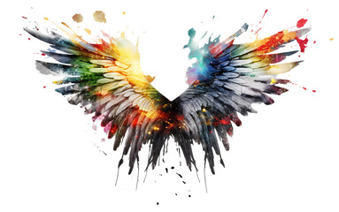 wings splash of colorful paint isolated on transparent png background Generative ai
