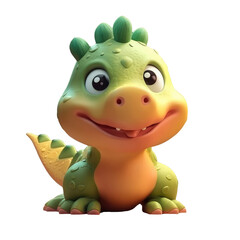 Fototapeta premium 3d icon cute Dino Funny Dinosaur baby illustration in cartoon style on Isolated Transparent png background. Generative ai