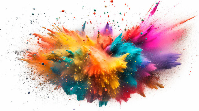colored dust explosion on white background, gerenative AI