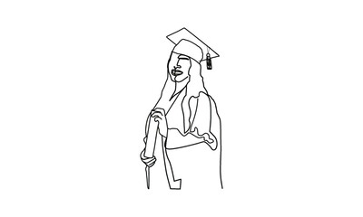 Linear drawing graduate woman from school design