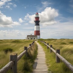 Fototapeta na wymiar lighthouse on the coast with sky background.