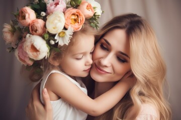 Mother's Day Bliss: Celebrating with Flowers and Family Bonding , love and affection. Generative ai