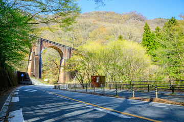 春の碓氷第三橋梁　めがね橋　群馬県安中市　Usui Third Bridge in Spring. Megane...