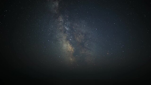 Time lapse of a night starfall against the background of the Milky Way and the starry sky. Gradual change in lighting