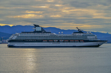 Luxury cruiseship cruise ship liner Century arrival sail into port of Vancouver, BC Canada from...