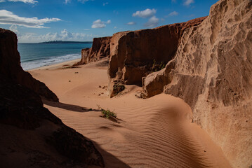 Fototapeta na wymiar Beach, sky, blue sky, orange, Cotovelo, Natal, fisher, relax, dunas, falésias