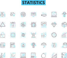 Statistics linear icons set. Probability, Sampling, Data, Correlation, Variance, Regression, Hypothesis line vector and concept signs. Analysis,Distribution,Descriptive outline illustrations