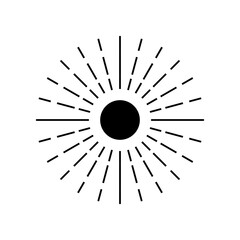 Obraz premium Black sun with line sunshine light rays boho vector design