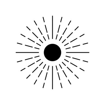 Black sun with line sunshine light rays boho vector design