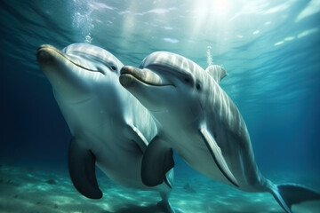 dolphins in the sea, created with Generative AI technology