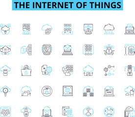 the Internet of Things linear icons set. Connected, Automation, Smart, Cloud, Sensors, Devices, Interconnected line vector and concept signs. Embedded,Tracking,Data outline illustrations