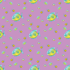 seamless pattern. Set with fish. Sea and river fish. Square image.