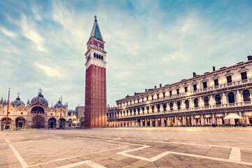 Fototapeta na wymiar Saint Mark square with basilica and Campanile tower in Venice, Italy