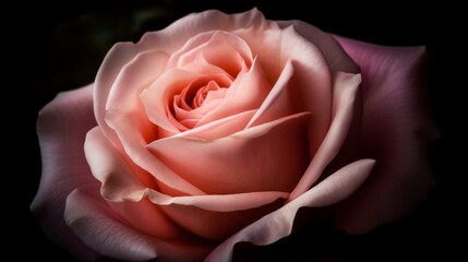 Delicate petals of a pink rose in full bloom. AI generated