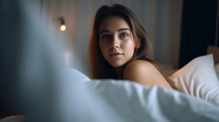 Attractive young woman on bed - AI Photography