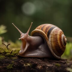 Macro Detail: A Hilarious Snail Yawning in Close-Up, generative ai