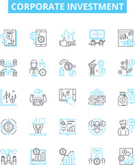 Corporate investment vector line icons set. Corporate, Investment, Funds, Equity, Business, Portfolio, Mergers illustration outline concept symbols and signs