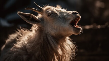 Amusing Farm Animals: A Comical Goat Yawning and Screaming in Nature, generative ai