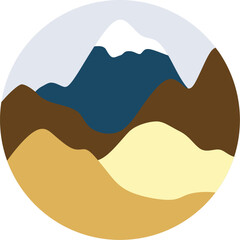Round vector illustration. Mountain landscape. Relief. Logo, sticker