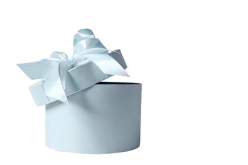 blue  a cardboard box with pink ribbon. Isolate on white. PNG