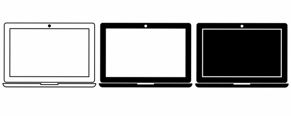 outline silhouette laptop icon set isolated on white background