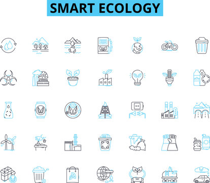 Smart ecology linear icons set. Sustainable, Renewable, Green, Eco-friendly, Biodegradable, Carbon-neutral, Energy-efficient line vector and concept signs. Ethical,Organic,Biodiverse outline