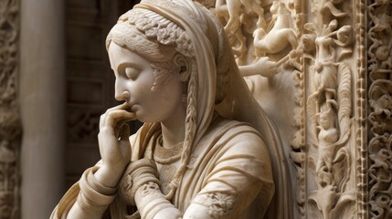 Intricate carvings on a marble statue. AI generated