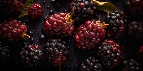 AI Generative. AI Generated. Macro shot photo of close up berry blackberries. Graphic design background. Graphic Art
