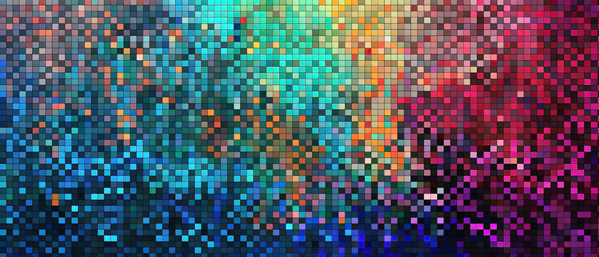 Abstract colorful pixelated background. Square tile background. 21:9 aspect ratio. Generative AI