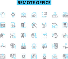 Remote office linear icons set. Telecommuting, Virtual, Remote, Digital, Online, Teleworking, Mobile line vector and concept signs. Distance,Telepresence,E-Office outline illustrations