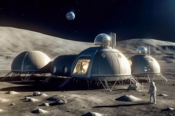 first permanent lunar base established, future concept, generative ai © VicenSanh