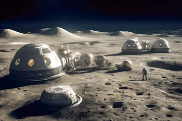 Fototapeta na wymiar first permanent lunar base established, future concept, generative ai