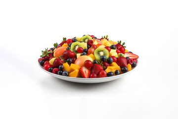 Fruit berry salad on a plate isolated on a white background. Created with Generative AI Technology