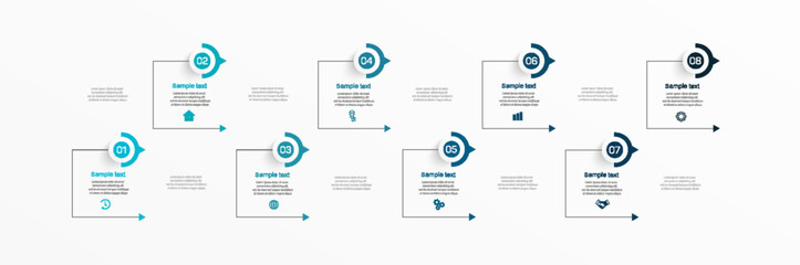 Infographic design template with 8  options, steps or processes. Can be used for workflow layout, diagram, annual report, web design