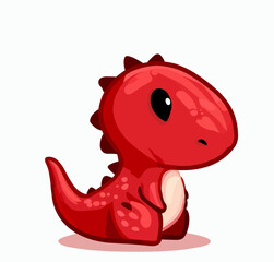 Happy little cute red dinosaur t-rex vector art