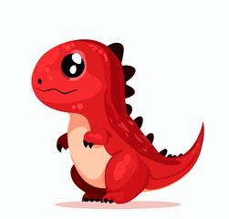 Happy little cute red dinosaur t-rex vector art