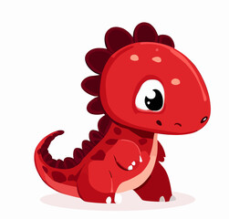 Naklejka premium Happy little cute red dinosaur t-rex vector art