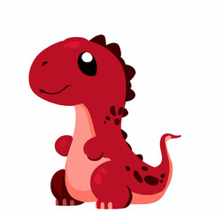 Happy little cute red dinosaur t-rex vector art