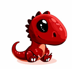 Happy little cute red dinosaur t-rex vector art