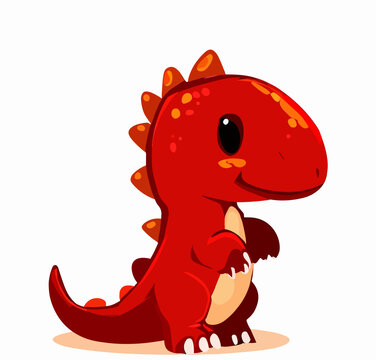 Happy little cute red dinosaur t-rex vector art