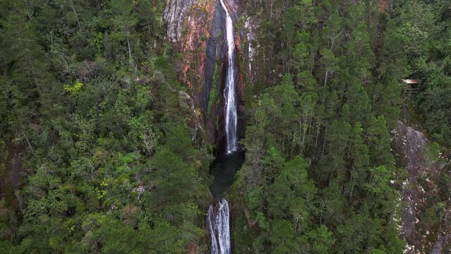 Two thresholds of the waterfall Aguas Blancas in Constanza. The beautiful nature of the Dominican Republic 